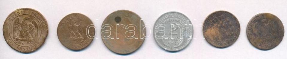 Franciaország 6db-os vegyes fémpénz tétel, közte Második császárság 1863A 10c Br "III. Napóleon...