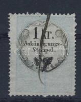 1859 Hírdetmény bélyeg 1kr kék papíron