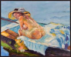 Jelzés nélkül: Lány a csónakban. Olaj, farost, 20x25 cm