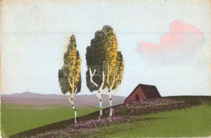 34 db RÉGI kézzel festett művészlap, vegyes minőség / 34 pre-1945 hand-painted art postcards, mixed ...