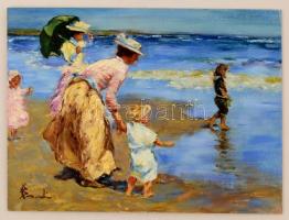Olvashatatlan jelzéssel: Játék a parton. Olaj, farost, 30x40 cm