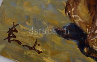 Olvashatatlan jelzéssel: Játék a parton. Olaj, farost, 30x40 cm