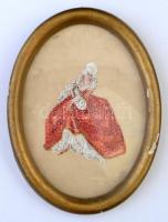 XIX. sz: Selyemre festett akvarell, jelzés nélkül. Üvegezett keretben. 22x14 cm