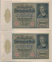 Németország / Weimari Köztársaság 1922. 10.000M (4x) sorszámkövetők T:I- Germany / Weimar Republic 1922. 10.000 Mark (4x) sequential serials C:AU