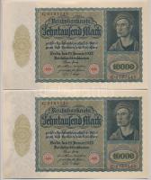 Németország / Weimari Köztársaság 1922. 10.000M (4x) sorszámkövetők T:I- Germany / Weimar Republic 1922. 10.000 Mark (4x) sequential serials C:AU