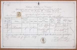 1859 Születési anyakönyvi kivonat 30kr okménybélyeggel