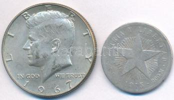 Vegyes: Amerikai Egyesült Államok 1967. 1/2$ Ag "Kennedy" + Kuba 1915. 20c Ag T:2,3 Mixed: USA 1967. 1/2 Dollar Ag "Kennedy" + Cuba 1915. 20 Centavos Ag C:VF,F