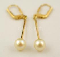 14 K. arany fülbevaló pár igazgyöngy függőkkel 1,4g / Gold earrings with pearl