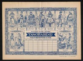 cca 1930 2 db népviseletes Pataki-féle képes órarend