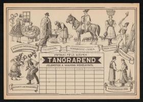 cca 1930 2 db népviseletes Pataki-féle képes órarend
