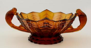 Mézszínű papagájos tál, formába öntött,  hibátlan, d: 36 cm, m: 13 cm