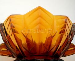 Mézszínű papagájos tál, formába öntött,  hibátlan, d: 36 cm, m: 13 cm