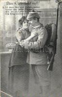 'Das Vaterland ruft!' / WWI military postcard, parting couple, farewell, romantic (EK)