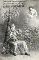 'Wie könnt' ich dein vergessen!' / WWI military postcard, couple separated by the war, romantic