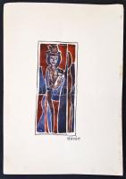 Kádár jelzéssel: Cilinderes női figura. Akvarell, papír, 16×6 cm