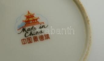 2 db kínai mokkás csésze és alj , jelzett, matricás, hibátlan