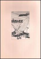 MALÉV rézkarc, selyemre készítve. Emléklapban