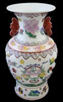 Kínai porcelán váza, kézzel festett, jelzett, kis kopásnyomokkal, m: 27 cm