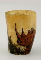 Kézzel festett szaru pohár. Orrszarvúval / Hand painted bone glass 10 cm