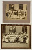 cca 1900 Lányiskola növendékei, 2 db csoportkép, kartonra kasírozva, 16x23 és 23x29 cm