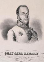 cca 1880 Karl Kinsky gróf (1858-1919) metszetes portréja, jelzés nélkül, feliratozva, 36×25,5 cm