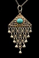 Ezüst (Ag.) nyaklánc türkiz kövekkel , jelzett, h:18 cm,  bruttó:4 g