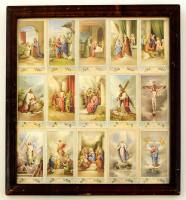 cca 1920-1930 Jézus élete 15 szentképen, időrendi sorrendben, üvegezett keretben, 30x30 cm
