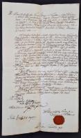 1836 Kiskunszabadszállás város szerződése helyi birtokossal vásári hely tárgyéban. A városi elöljárók aláírásával és a város címeres pecsétjével