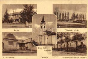 Csávoly, Téglagyári részlet, iskola, római katolikus templom, MDP székház, Földművesszövetkezet székháza, Horváth kiadása (Rb)