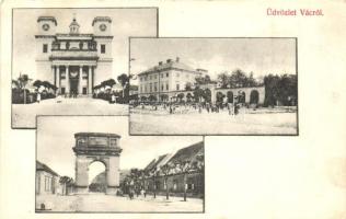 Vác, Püspöki kastély, Kőkapu, Székesegyház templom, B. M. és Társa kiadása (EK)