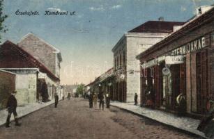 Érsekújvár, Nové Zamky; Komáromi út, Stern Jakab üzlete, K. J. Bp. / street, shops (kis szakadás / small tear)