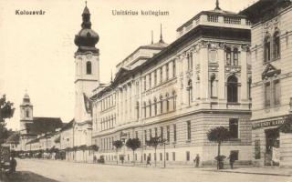 Kolozsvár, Cluj; Unitárius kollégium, Kövendy Károly üzlete, Rigó Árpád utóda kiadása / college, shop (kis szakadás / small tear)