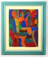 Cs. Németh Miklós (1934-2012): Lányok. Tempera, karton, jelzett, üvegezett keretben, 37×28 cm
