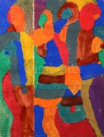 Cs. Németh Miklós (1934-2012): Lányok. Tempera, karton, jelzett, üvegezett keretben, 37×28 cm