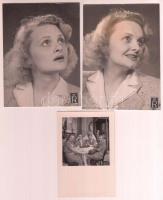 cca 1944 Rácz Vali (1911-1997) színésznőről készült 3 db vintage fotó, 12x9 cm és 6x9 cm