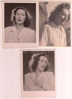 cca 1943 Muráti Lili (1912-2003) színésznőről készült 3 db vintage fotó, 12x9 cm