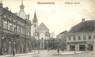 Marosvásárhely, Targu Mures; Petőfy tér, Grexa Lajos cukrászdája, Schwartz Simon üzlete, Lukács Bálint férfi szabó üzlete, Női divatáruk / square, shops
