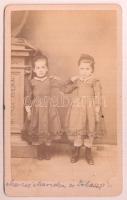 cca 1866 Marzsó Marika és Jolán feliratozott, vizitkártya méretű fényképe, Záhor Leopold fényképész és festő egri műterméből, 10,5x6 cm