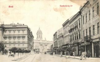 Arad, Szabadság tér, gyógyszertár, Limbeck, Moskovitz Zs. üzlete, fogorvosi műterem / square, pharmacy, shops, dentist (fl)