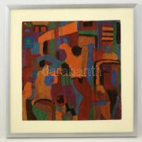 Cs. Németh Miklós (1934-2012): A ház előtt. Tempera, karton, jelzett, üvegezett keretben, 32×32 cm