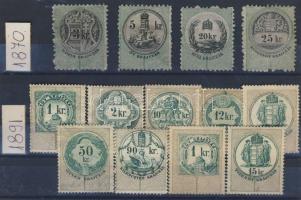 1870 Hártya papír 4klf okménybélyeg+1891 9klf okménybélyeg, mind használatlan