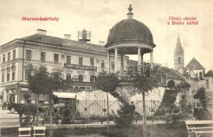 Marosvásárhely, Targu Mures; Fő tér, Bodor kút, Takarékpénztár, Fonciere Pesti Biztosító Intézet / square, savings bank, insurance company (vágott / cut)