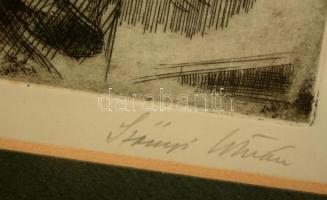 Szőnyi István (1894-1960): Mosdatás. Rézkarc, papír, jelzett, üvegezett keretben, 24×18 cm