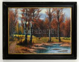 Neogrády jelzéssel: Vadász az úton. Olaj, vászon, üvegezett keretben, 60×80 cm