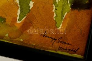 Nagy jelzéssel: Férfi és nő. Akvarell-ceruza, papír, üvegezett keretben, 30×20 cm