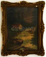 Neogrády jelzéssel: Ház a patak parton. Olaj, karton, sérült, üvegezett keretben, 34×24 cm