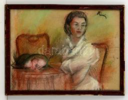 Rónai jelzéssel: Asztalnál ülő hölgy. Pasztell, papír, üvegezett  keretben, 30×42 cm