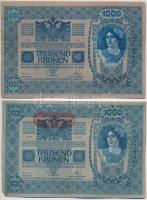 1902. 1000K (2x) egyiknek mindkét oldala német nyelvű, mindkettőn piros "DEUTSCHÖSTERREICH" felülbélyegzés + 1920. 1000K T:III,III- kis szakadás, ragasztás Adamo K35, SK35/1, K36