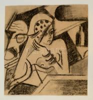 Scheiber jelzéssel: Nő pultnál. Szén, papír, 34×32 cm