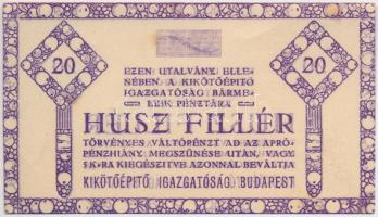 Budapest ~1920. 20f "Kikötőépítő Igazgatóság" sorszám nélkül T:I- kis fo. Adamo BUC-124.3.2